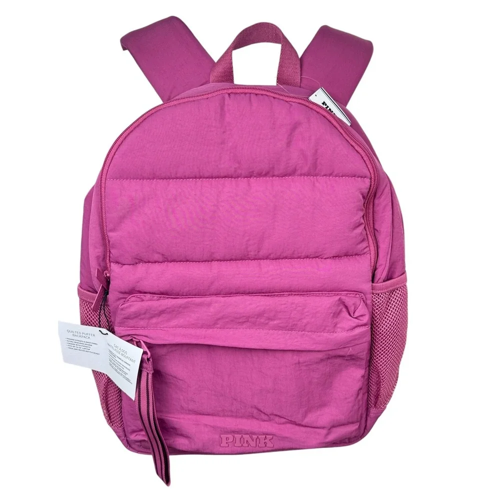 NWT PINK Victoria's Secret Quilted Puffer School Backpack Laptop Travel Carry On